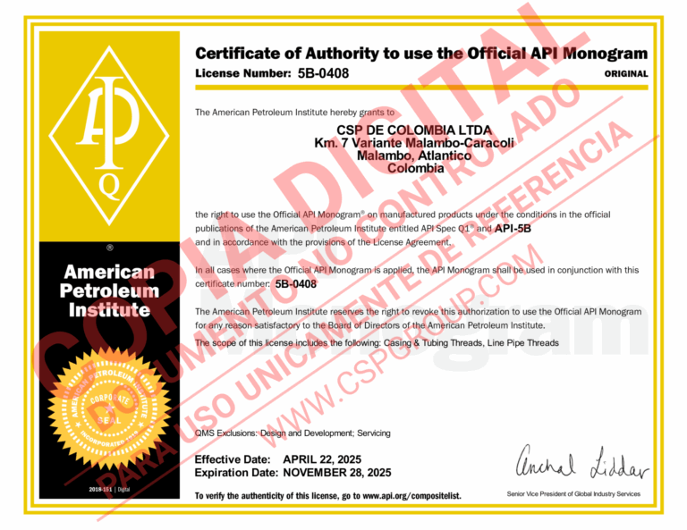 Certificado API 5B