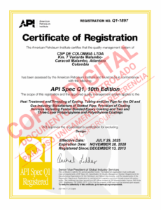 API Q1 Certificate